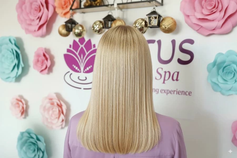 Root touch-up color service showing seamless color matching at roots