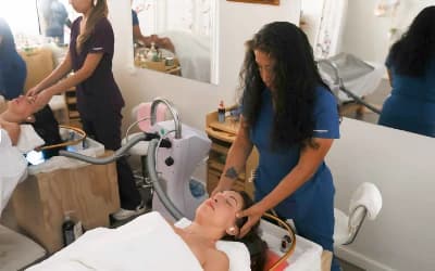 Step-by-step visual guide showing Japanese head spa treatment process